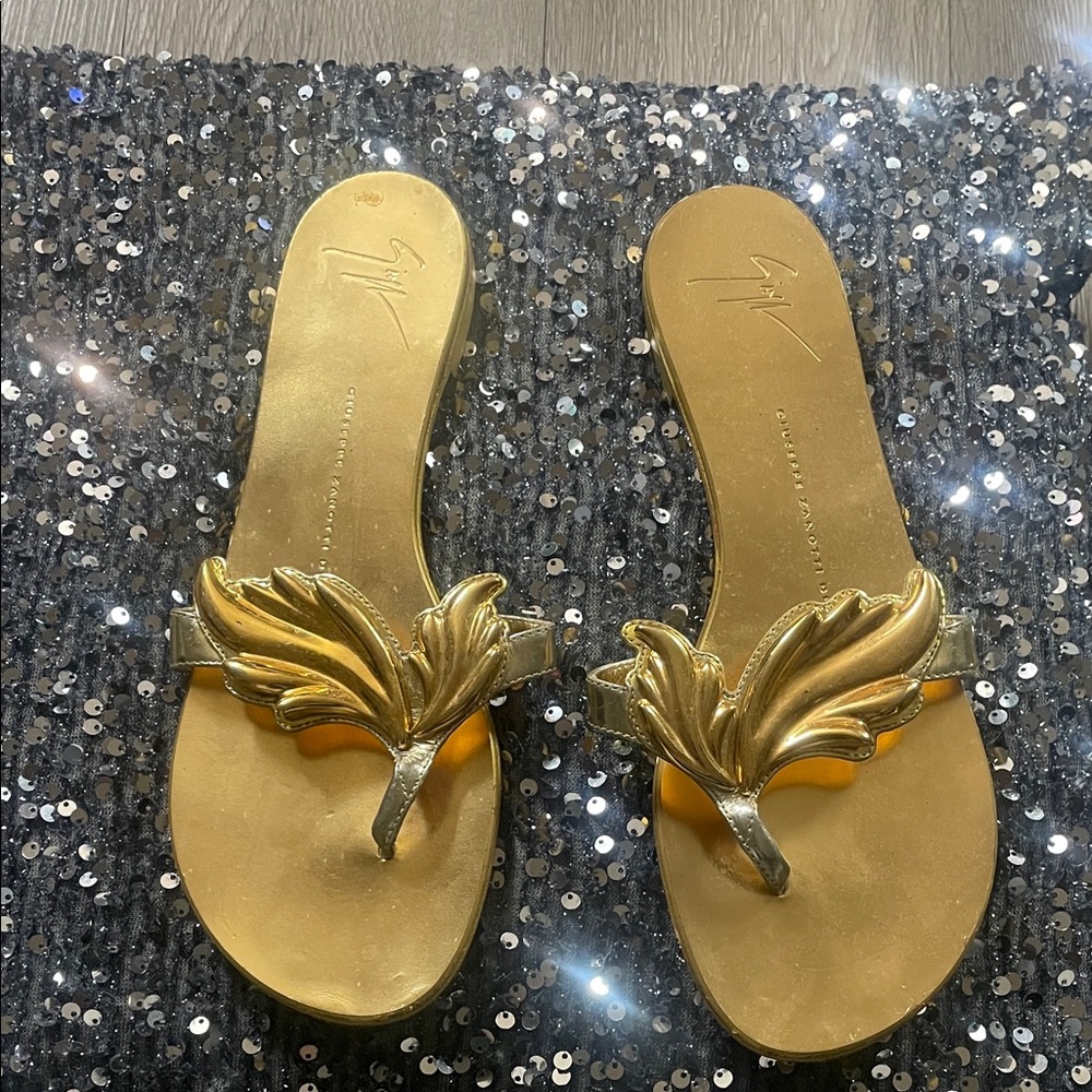 Giuseppe Zanotti Cruel gold sandal with toe and heel taps
